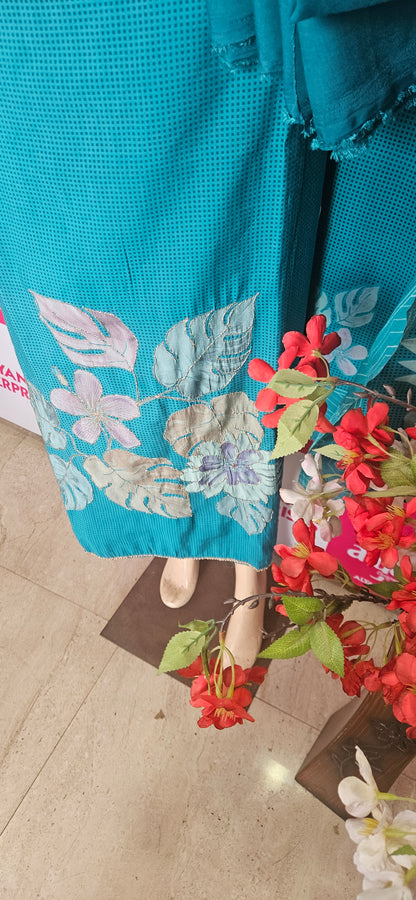 Muslin Suit with Zari Work - Norin Turquoise