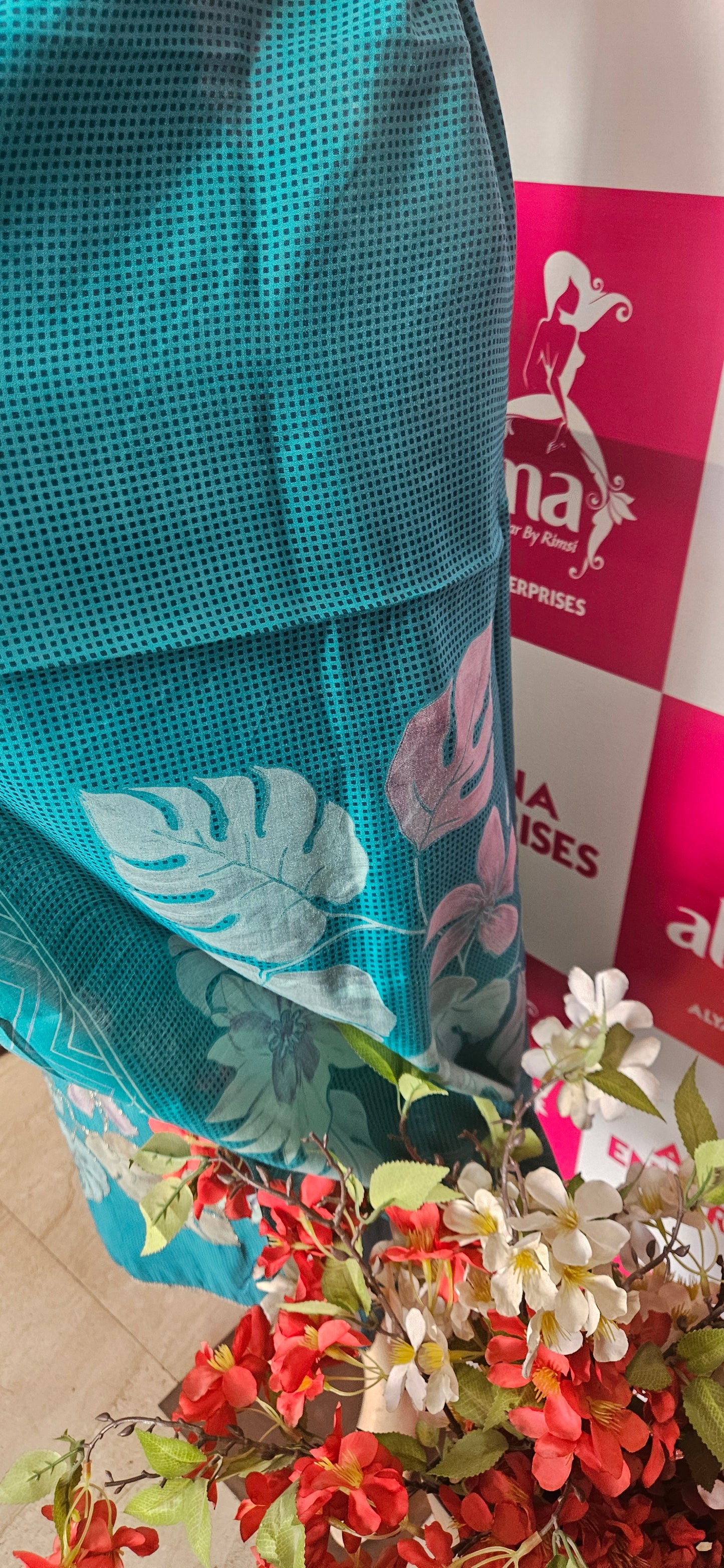 Muslin Suit with Zari Work - Norin Turquoise