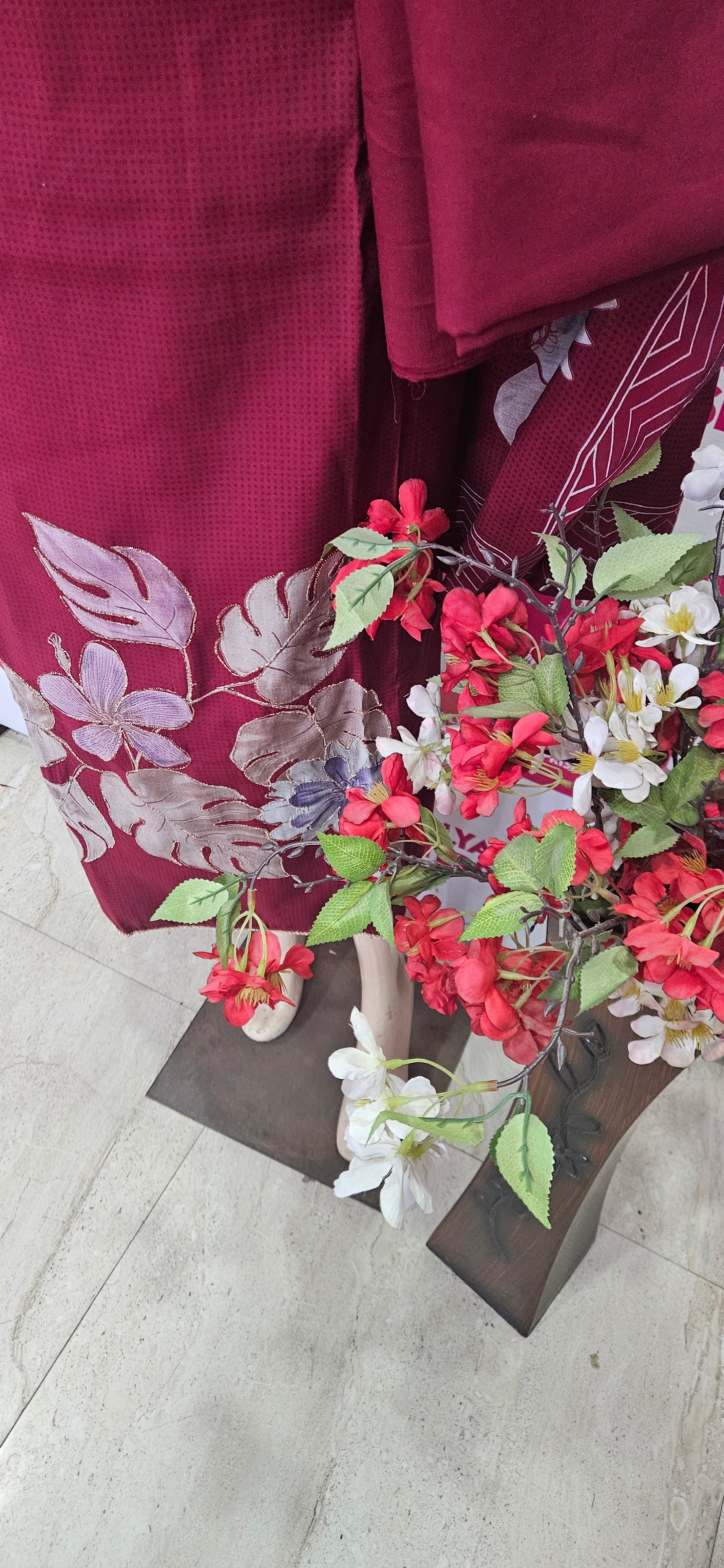 Muslin Suit with Zari Work - Norin Maroon