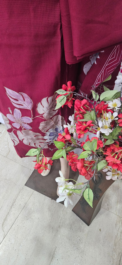 Muslin Suit with Zari Work - Norin Maroon
