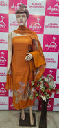 Muslin Suit with Zari Work - Norin Mustard