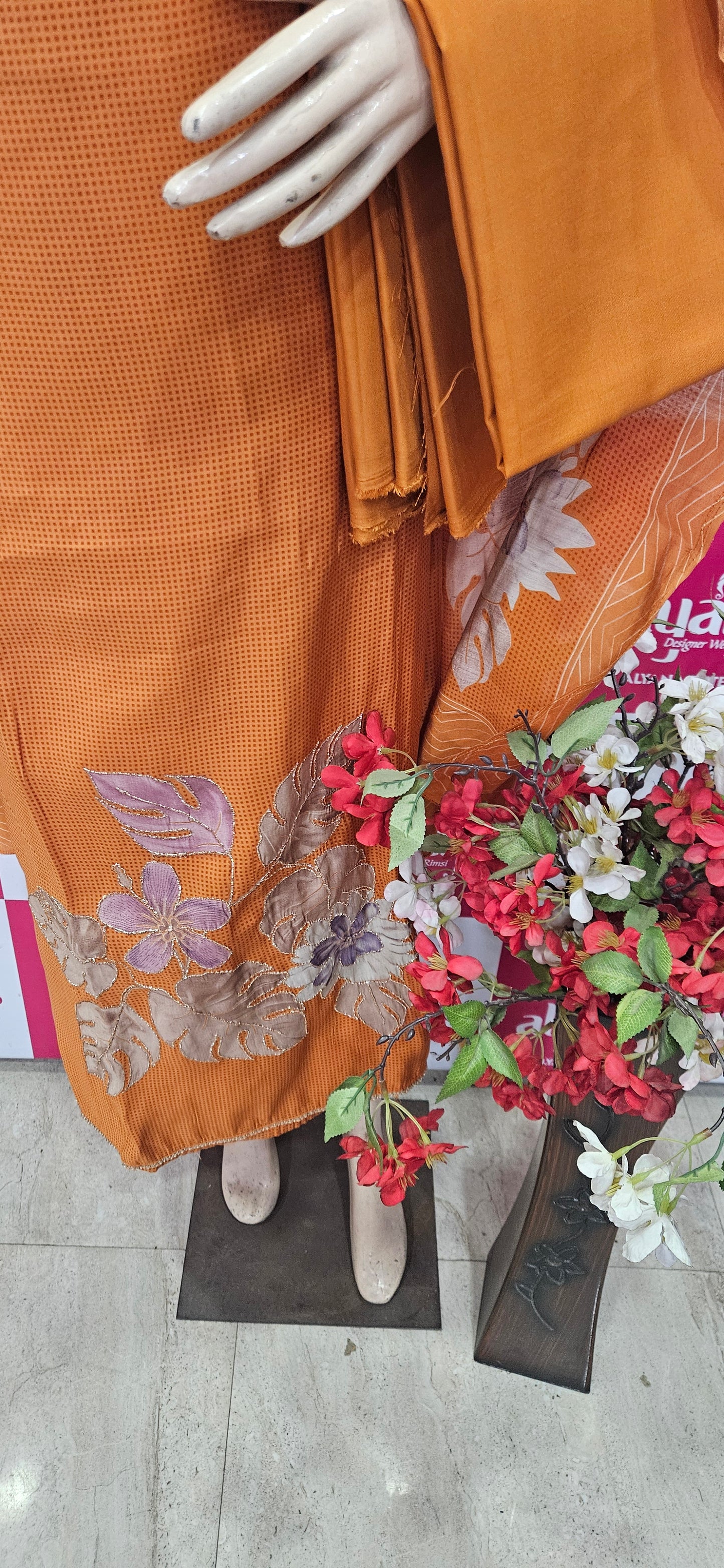 Muslin Suit with Zari Work - Norin Mustard