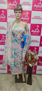Linen Printed Suit - Lace on V Neck and Ghera (7059) Blue