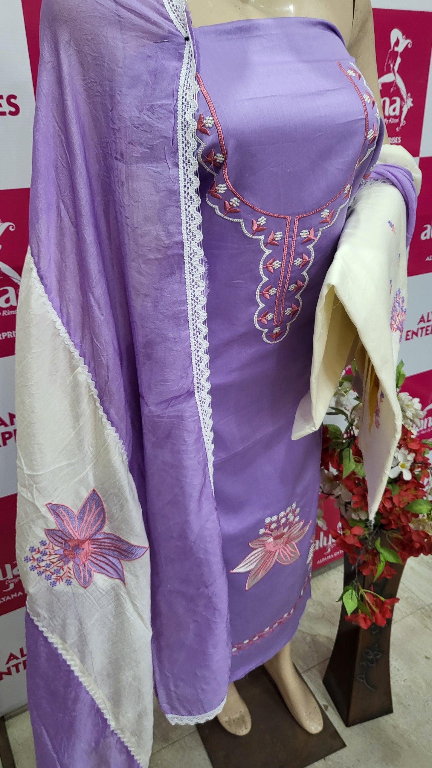 JAAM SATIN SUIT with PANEL WORK DUPATTA 630790 (LAVENDER)