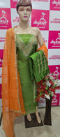 Pure Viscose Organza with Work (Green Orange)
