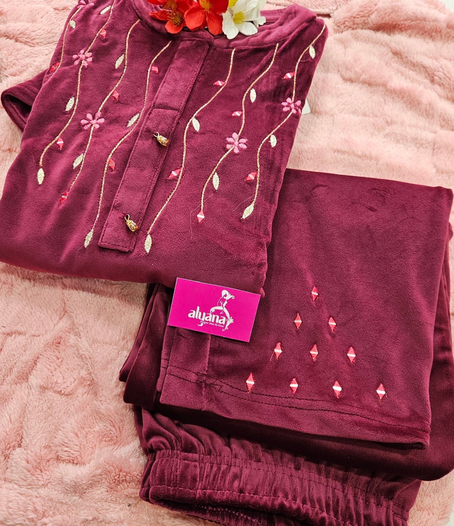 Velvet Co-ord Set - XXL (mkn suit)