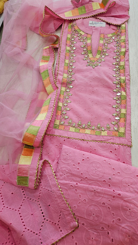 Cotton Ladies Suit (Ultimate Chicken Work) – Pink