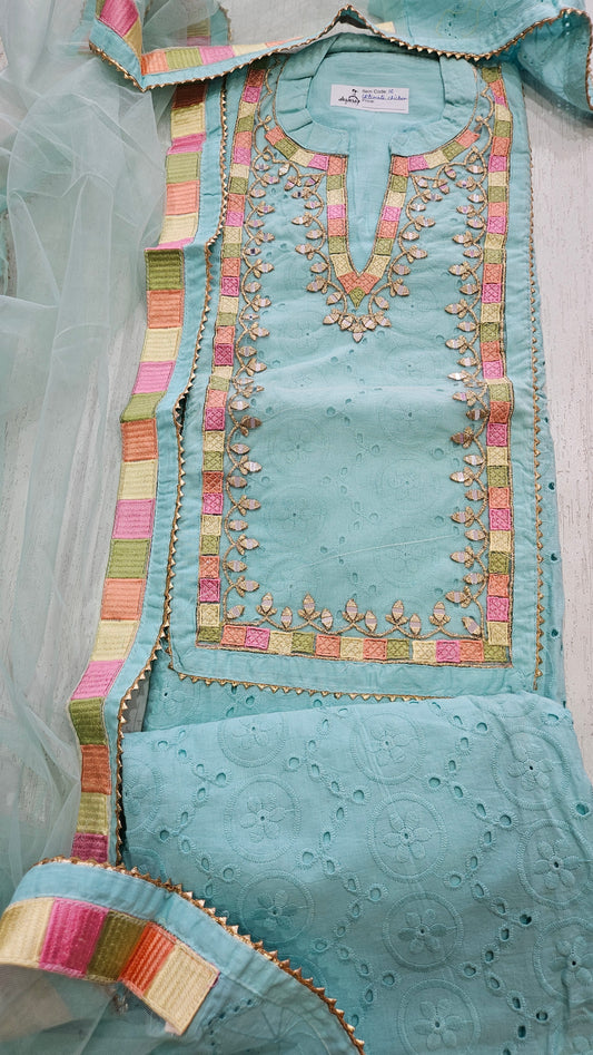Cotton Ladies Suit (Ultimate Chicken Work) – Sky Blue