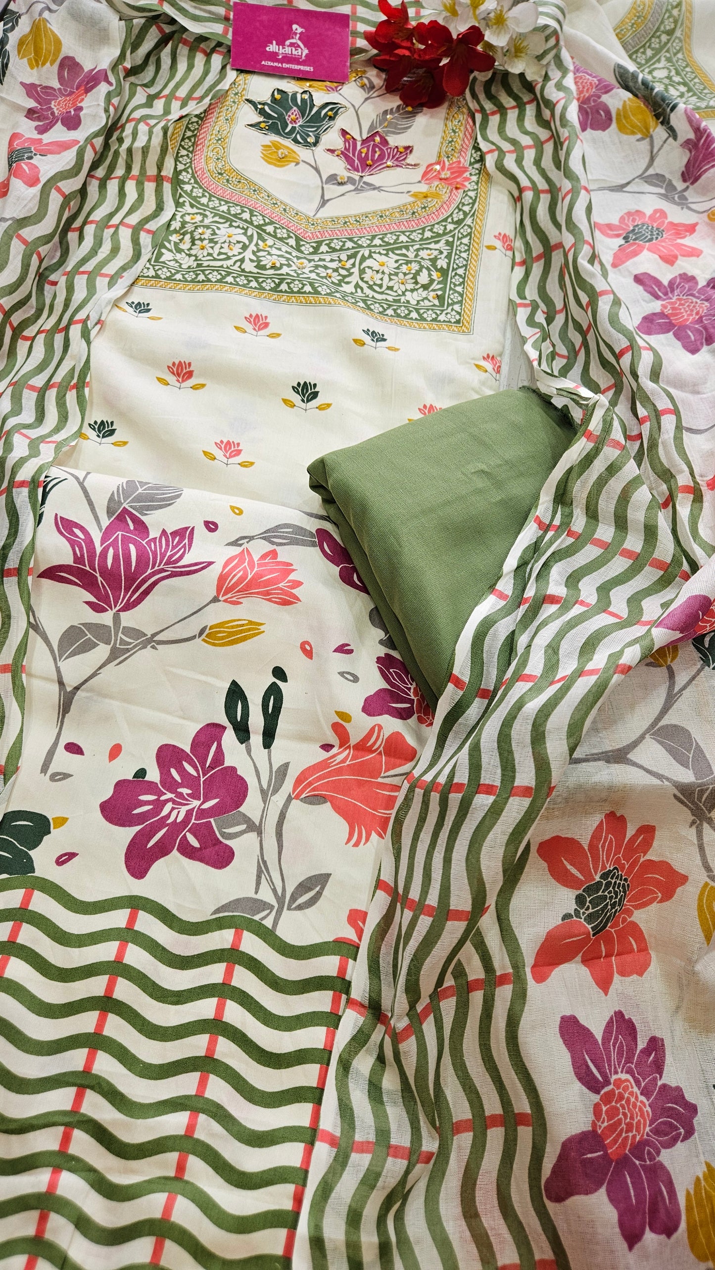 Palkhi Naaz Glace Cotton Unstitched Suit (Mehndi Green)