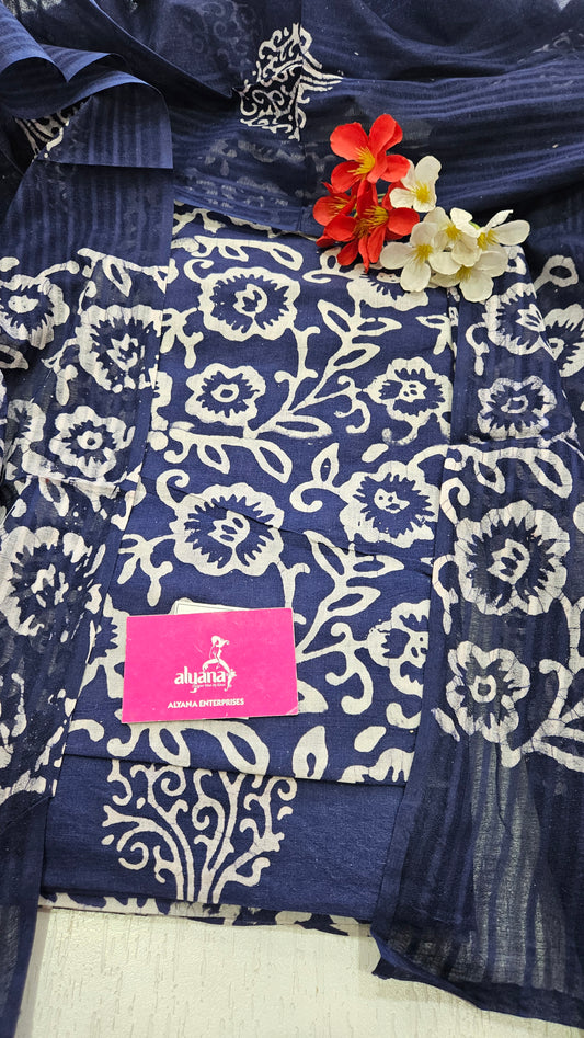 JV Batik Cotton Unstitched Suit (Blue)