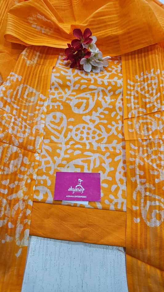 JV Batik Cotton Unstitched Suit (Mustard)