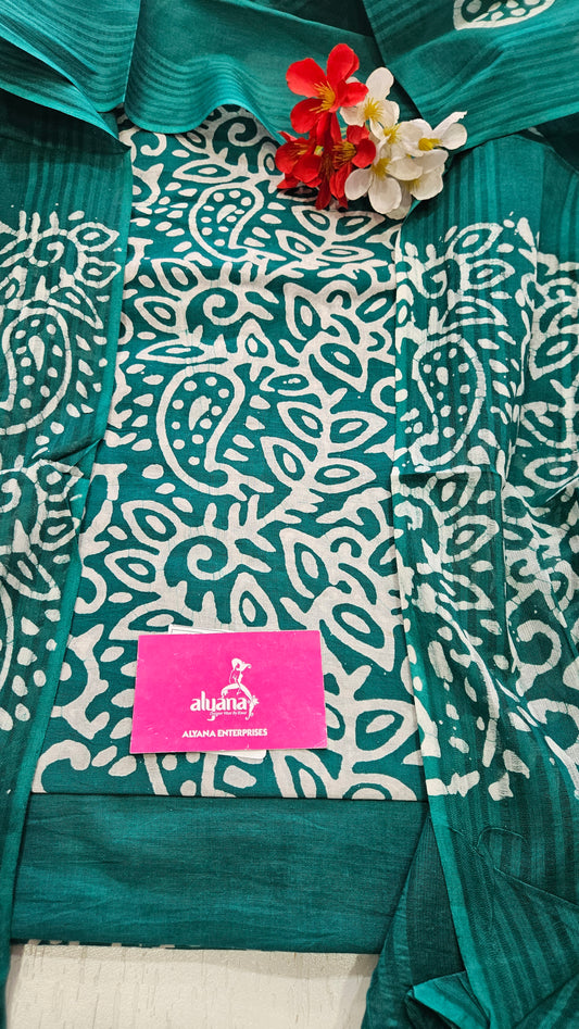 JV Batik Cotton Unstitched Suit (Green)