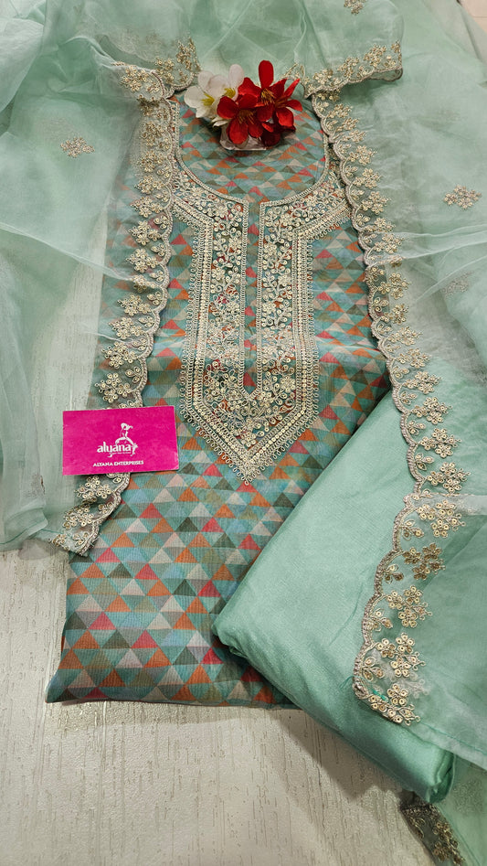 M8247 Organza Unstitched Suit 1
