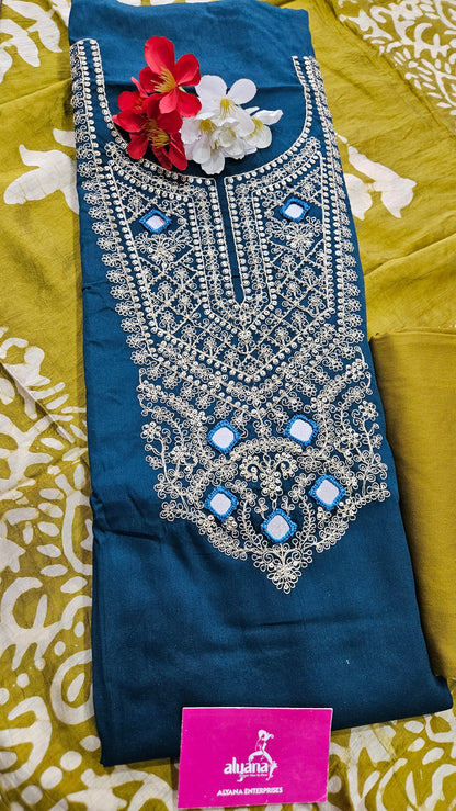 Bhakti Jaam Satin Unstitched Suit (Blue)