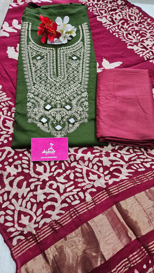 Bhakti Jaam Satin Unstitched Suit (Green)