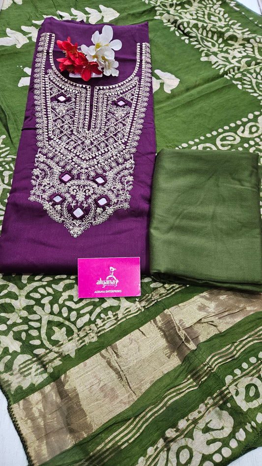 Bhakti Jaam Satin Unstitched Suit (Wine)