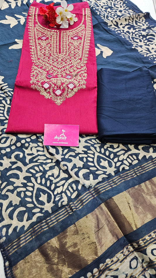 Bhakti Jaam Satin Unstitched Suit (Pink)