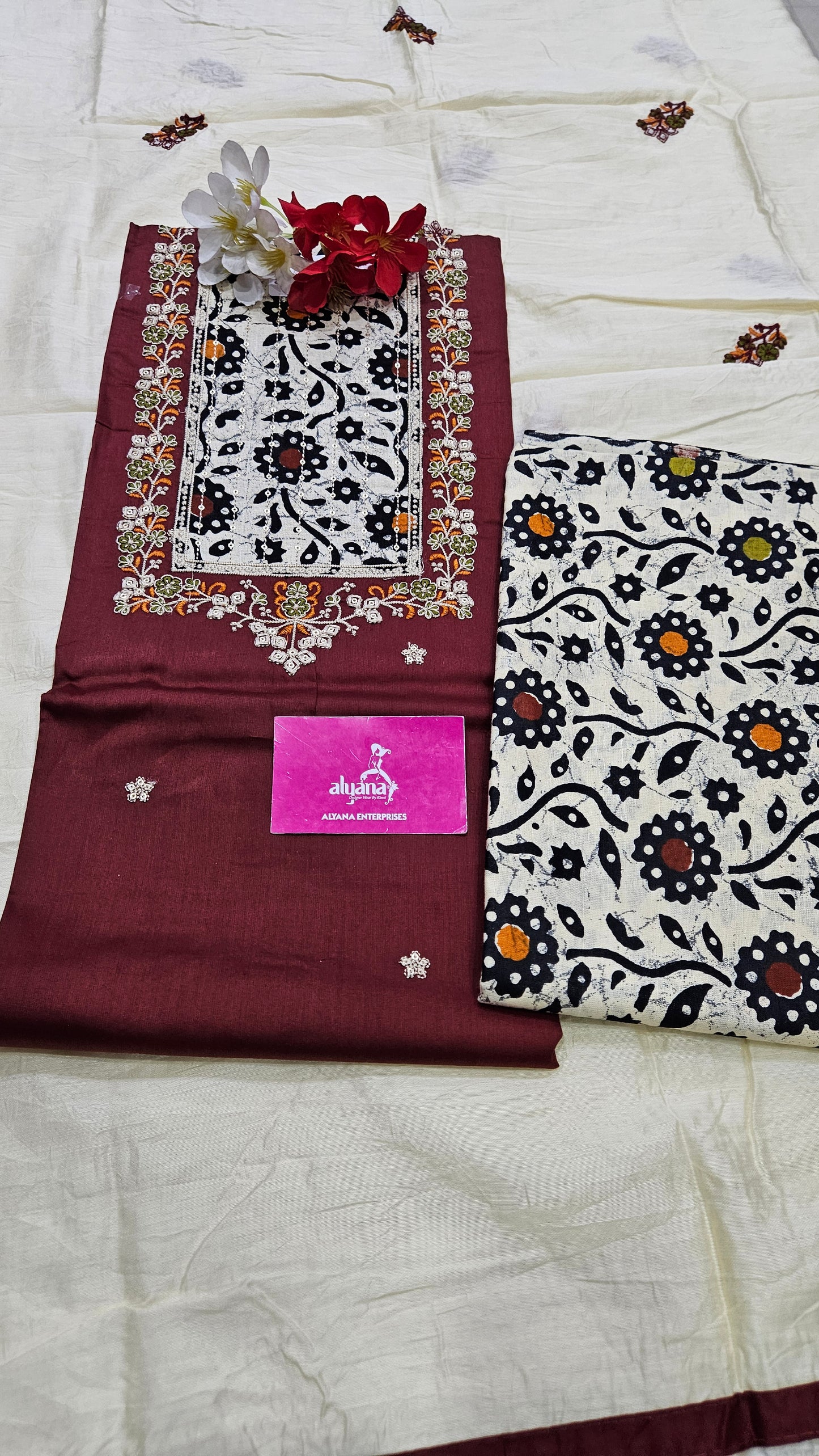Aadhya Jaam Satin Unstitched Suit (Maroon)