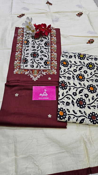 Aadhya Jaam Satin Unstitched Suit (Maroon)