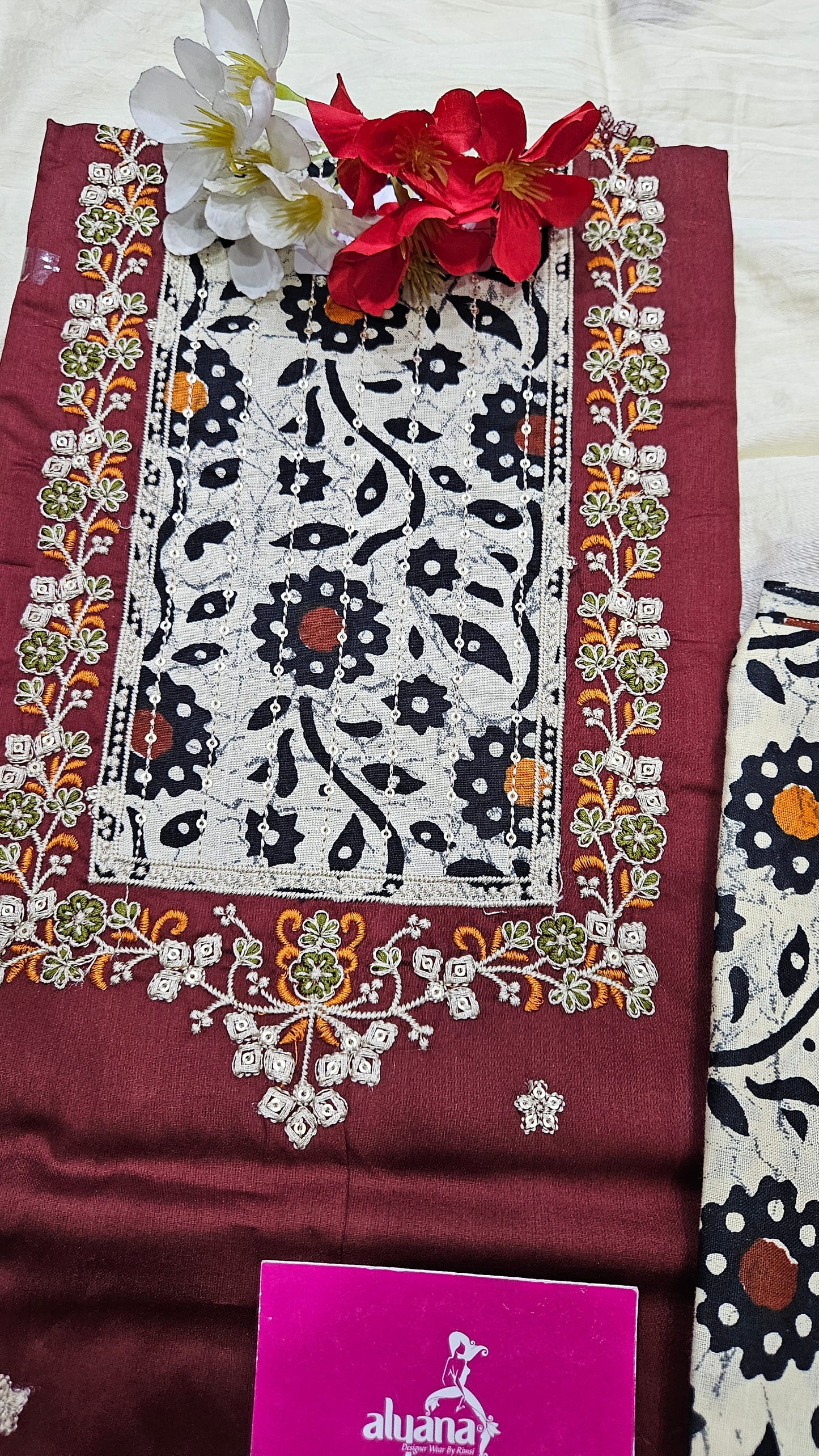 Aadhya Jaam Satin Unstitched Suit (Maroon)