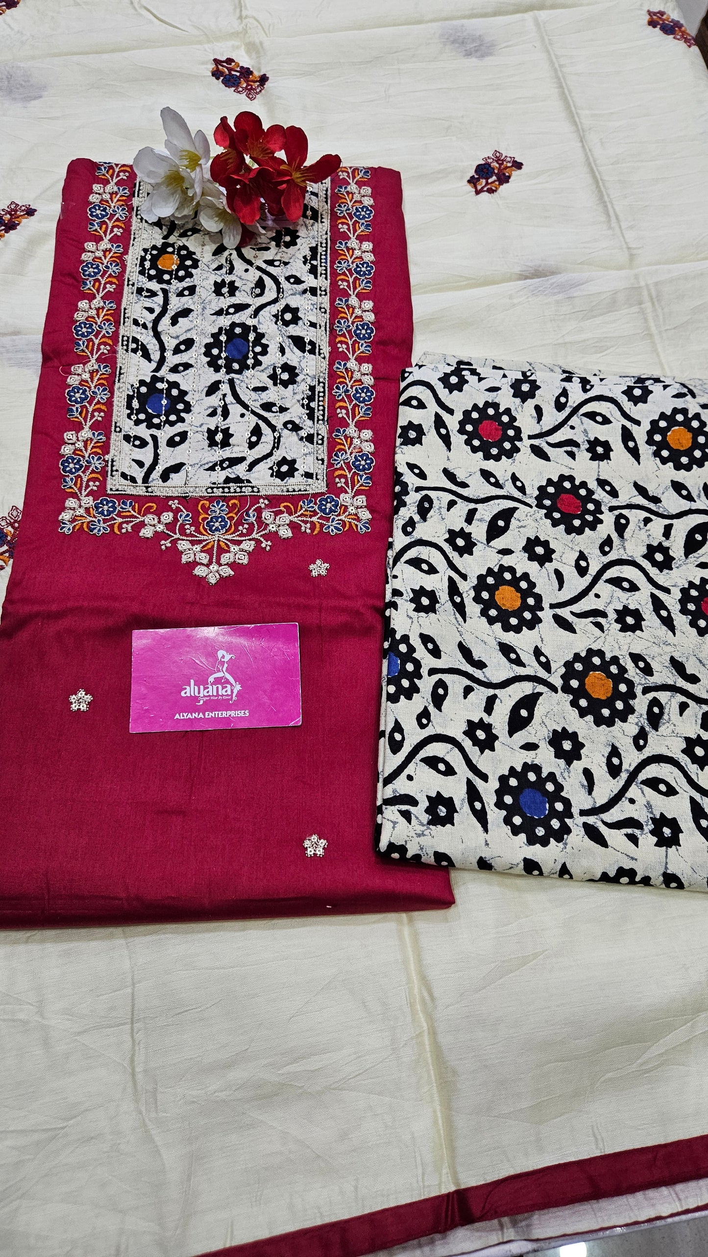 Aadhya Jaam Satin Unstitched Suit (Red)