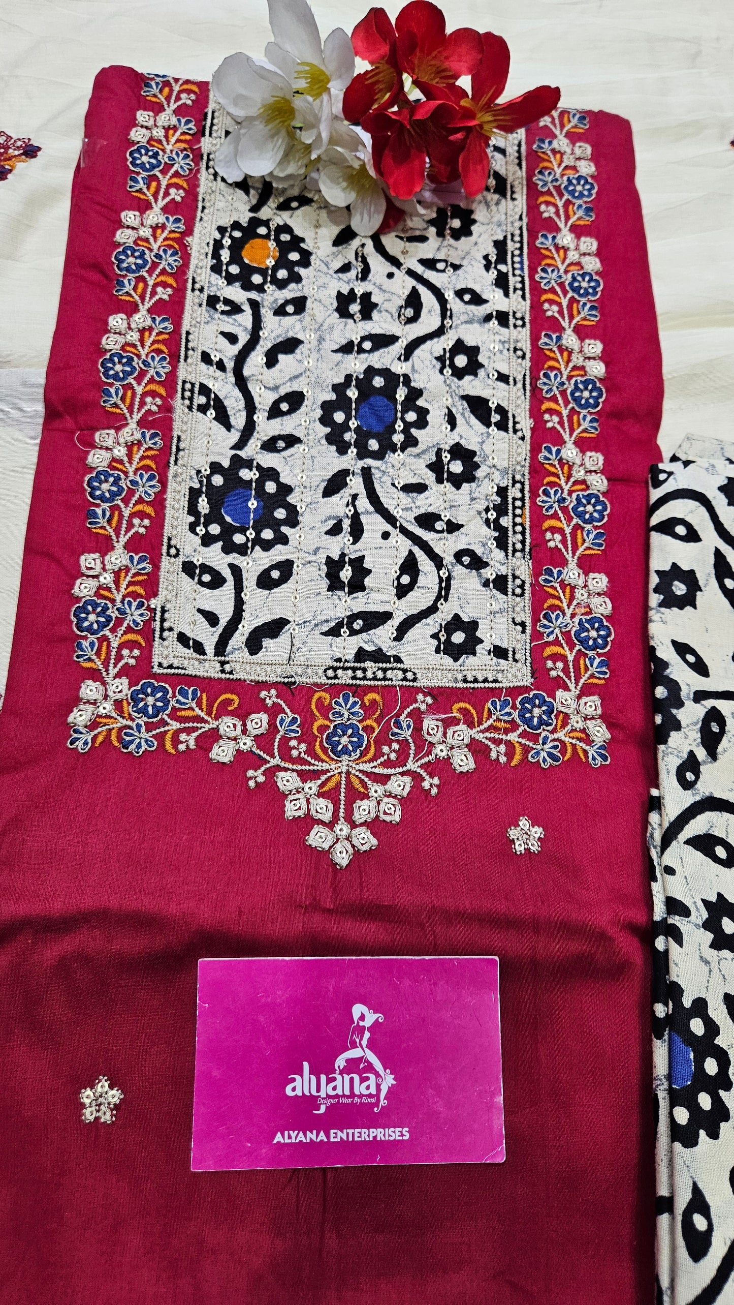 Aadhya Jaam Satin Unstitched Suit (Red)