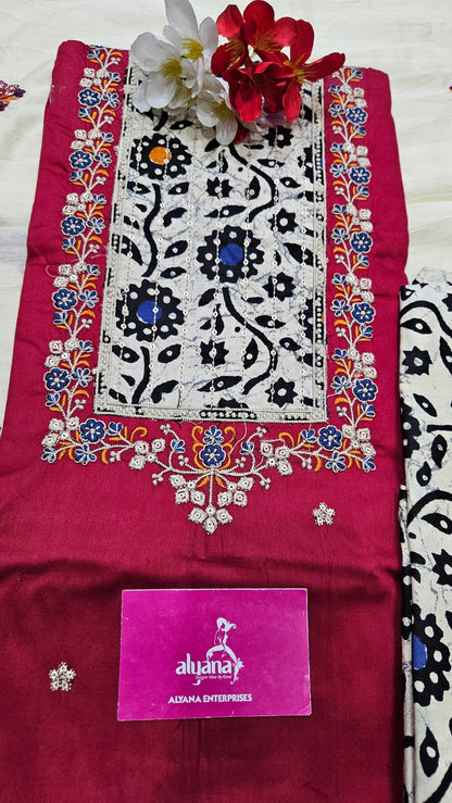Aadhya Jaam Satin Unstitched Suit (Red)