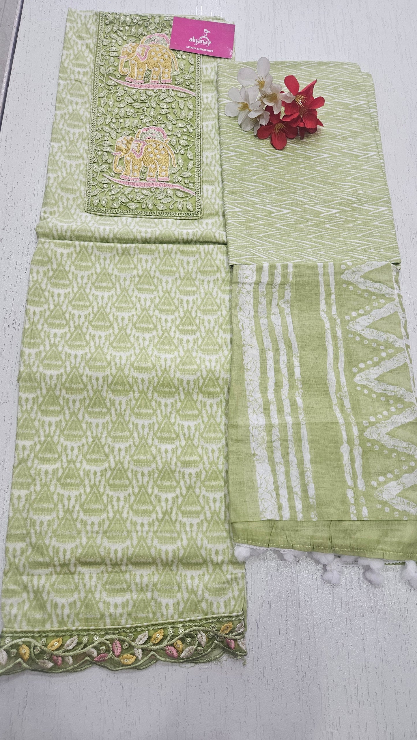 Saaho Style 2 Cotton Unstitched Suit (green)