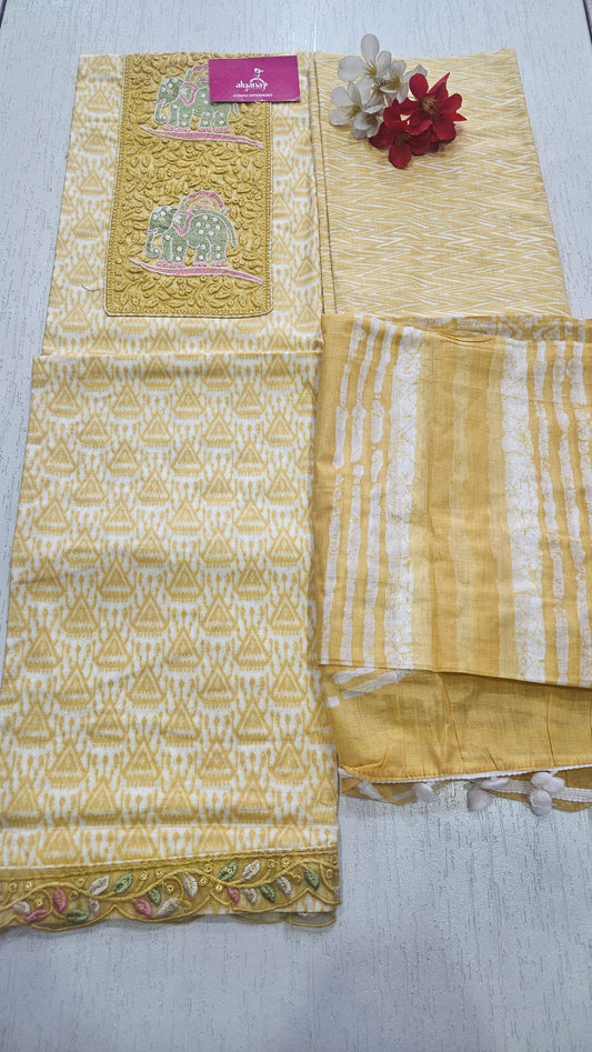 Saaho Style 2 Cotton Unstitched Suit (yellow)