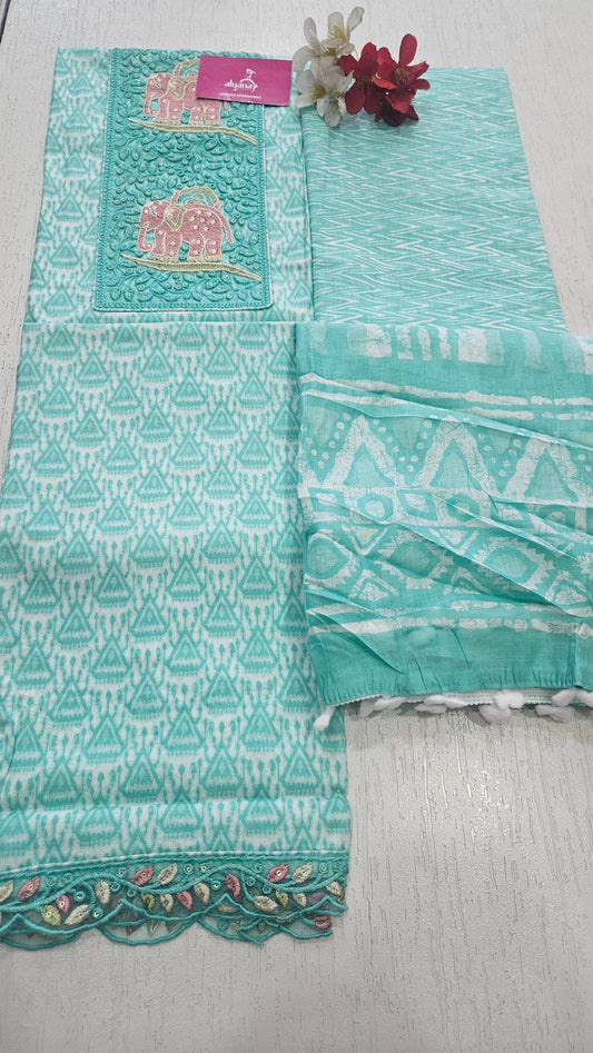 Saaho Style 2 Cotton Unstitched Suit (turquoise)