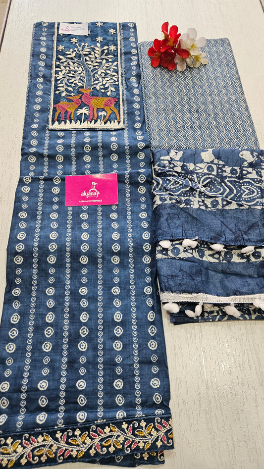 Saaho Cotton Unstitched Suit (blue)
