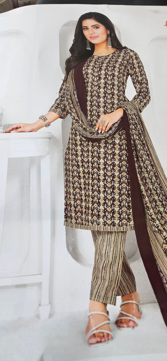 Ganpati Bella Cotton Stitched 3-Piece Suit Set – Maroon (XXL)