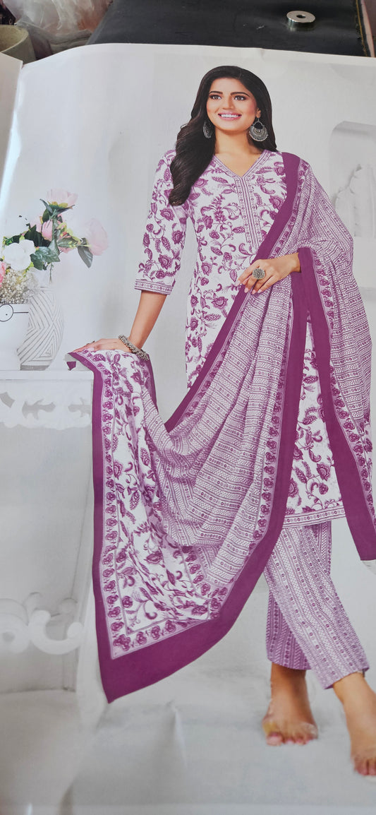 Ganpati Bella Cotton Stitched 3-Piece Suit Set – Pink (XXL)