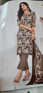 Ganpati Bella Cotton Stitched 3-Piece Suit Set - Brown (XXL)