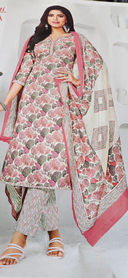 Ganpati Bella Cotton Stitched 3-Piece Suit Set - beige (XXL)