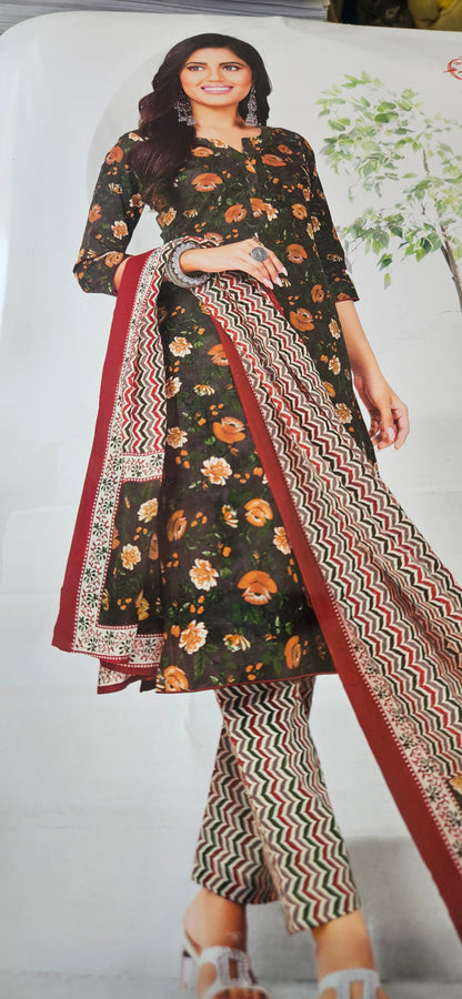 Ganpati Bella Cotton Stitched 3-Piece Suit Set – Dark Brown (XXL)