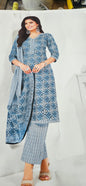 Ganpati Bella Cotton Stitched 3-Piece Suit Set – Blue (XXL)