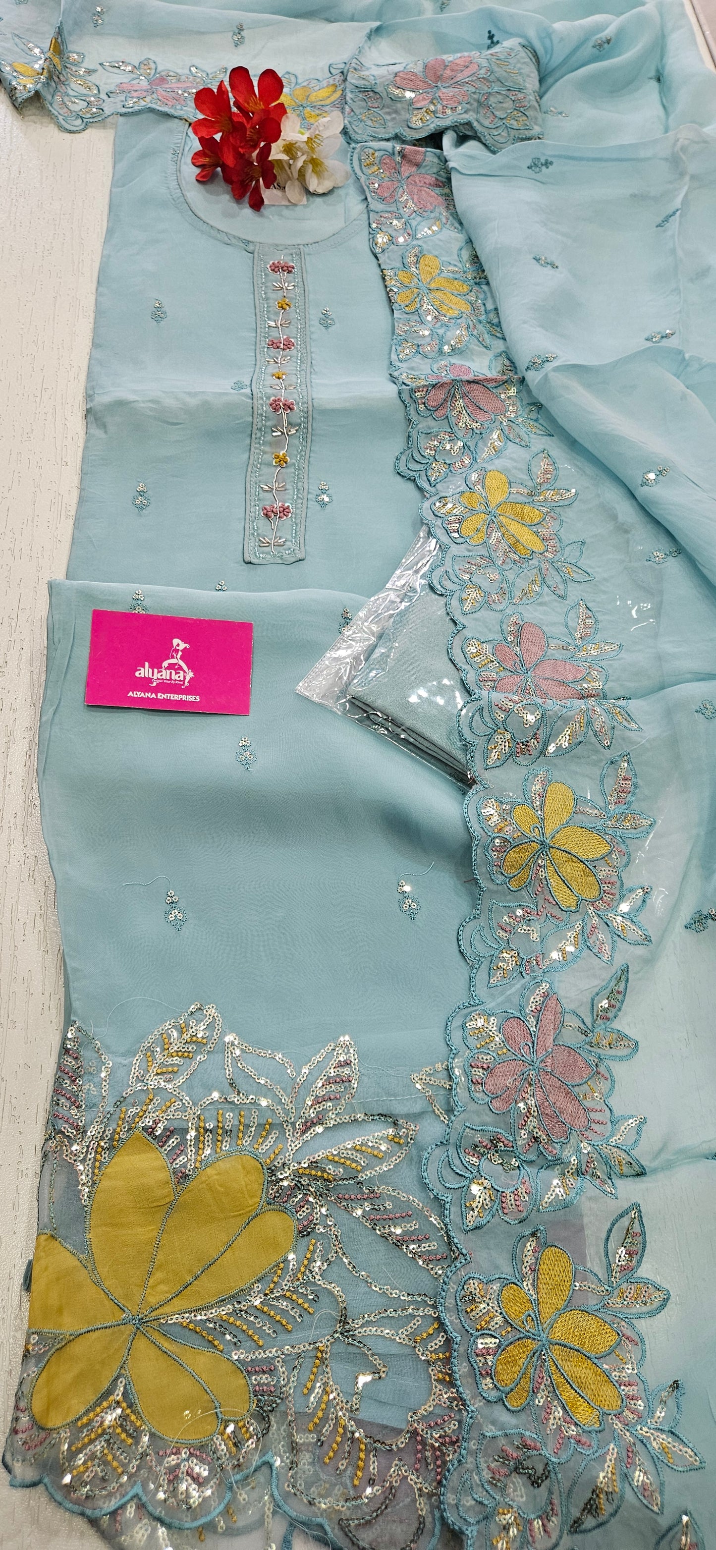 MG Aasman Viscose Organza Designer 3-Piece Unstitched Suit (blue)
