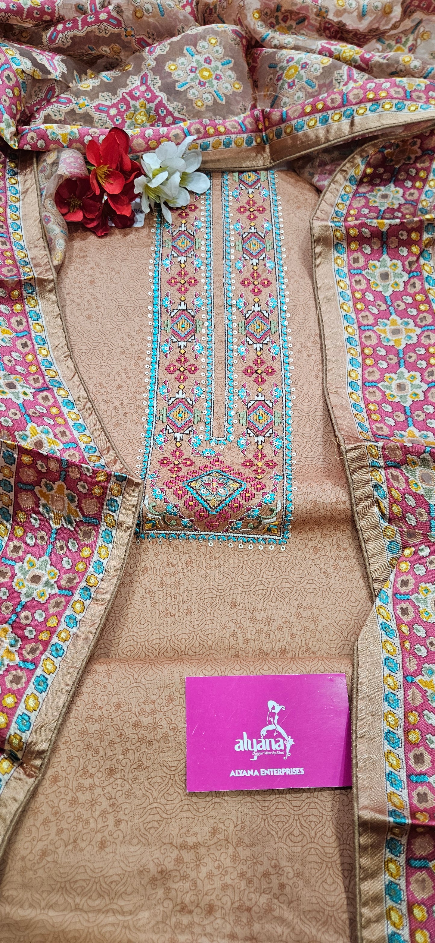 Karachi Patola Jaam Silk Unstitched Suit – Peach