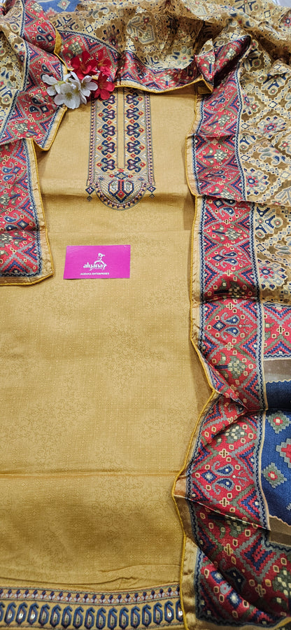 Karachi Patola Jaam Silk Unstitched Suit – Yellow
