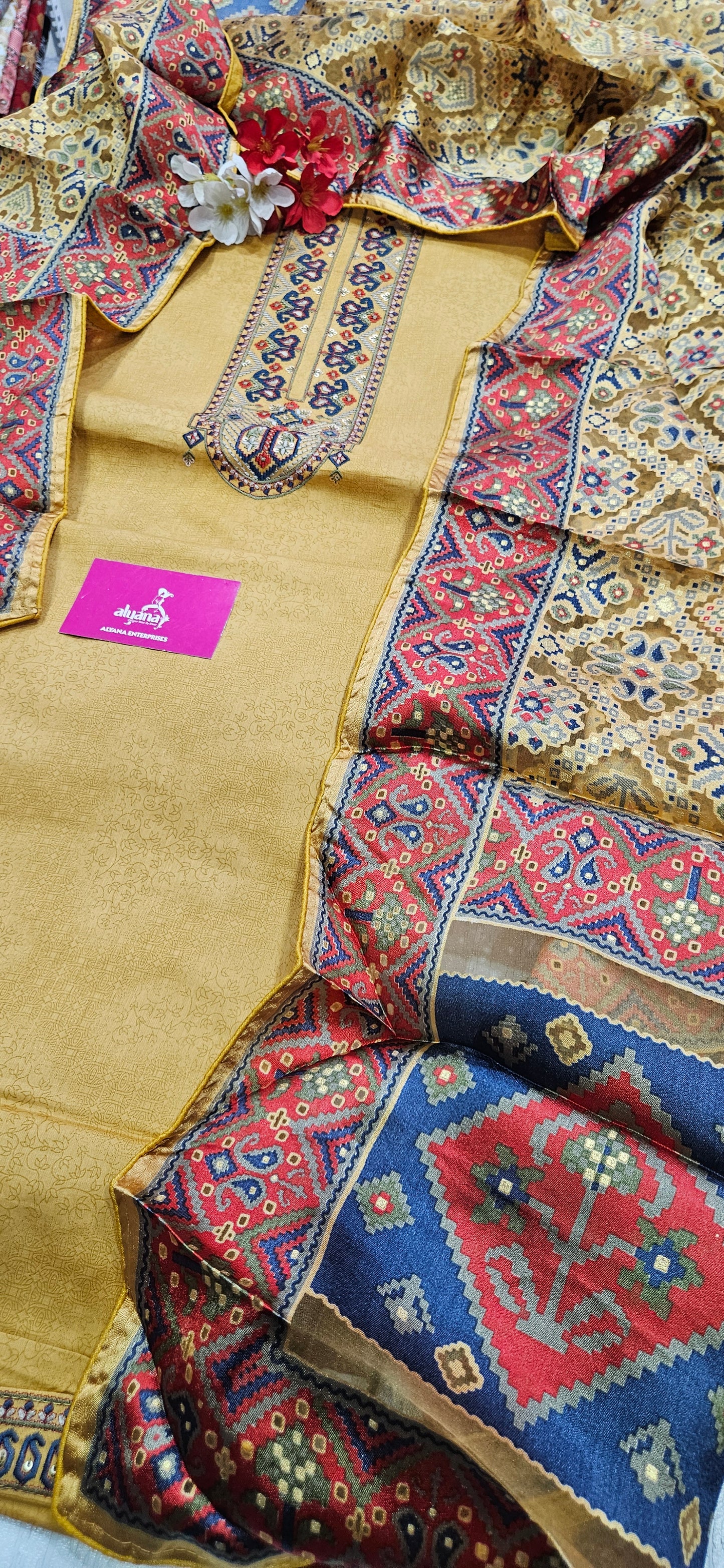 Karachi Patola Jaam Silk Unstitched Suit – Yellow