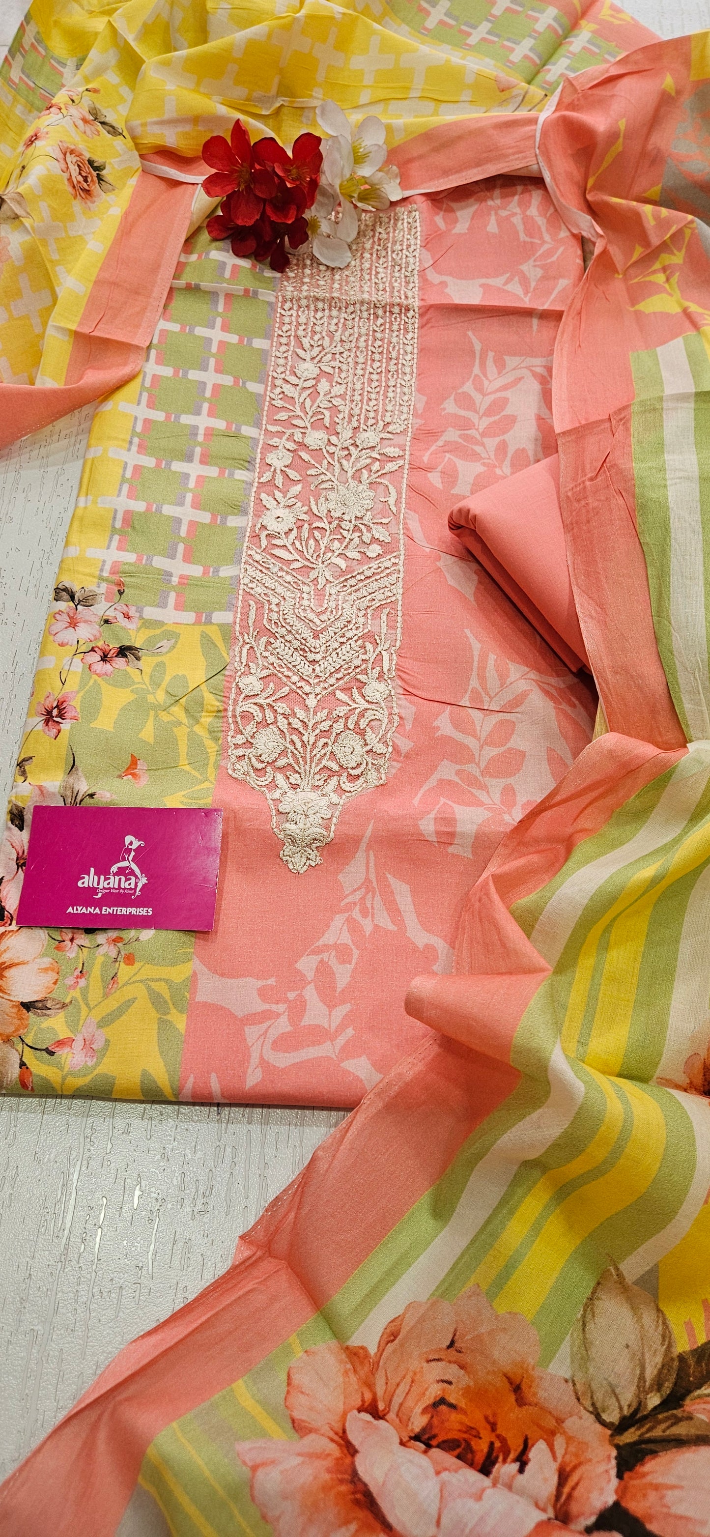 Hues Pure Lawn Cotton Unstitched Suit (Peach)