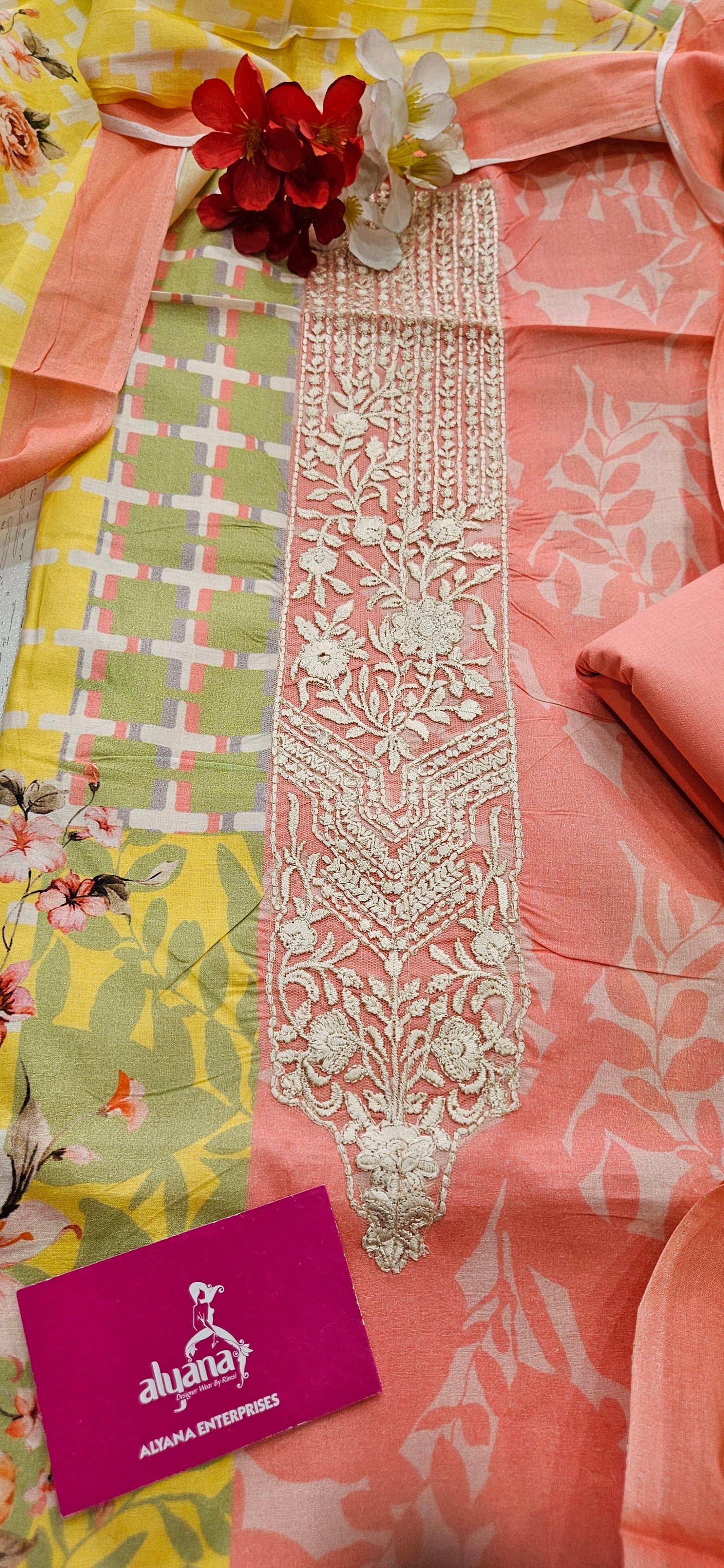 Hues Pure Lawn Cotton Unstitched Suit (Peach)