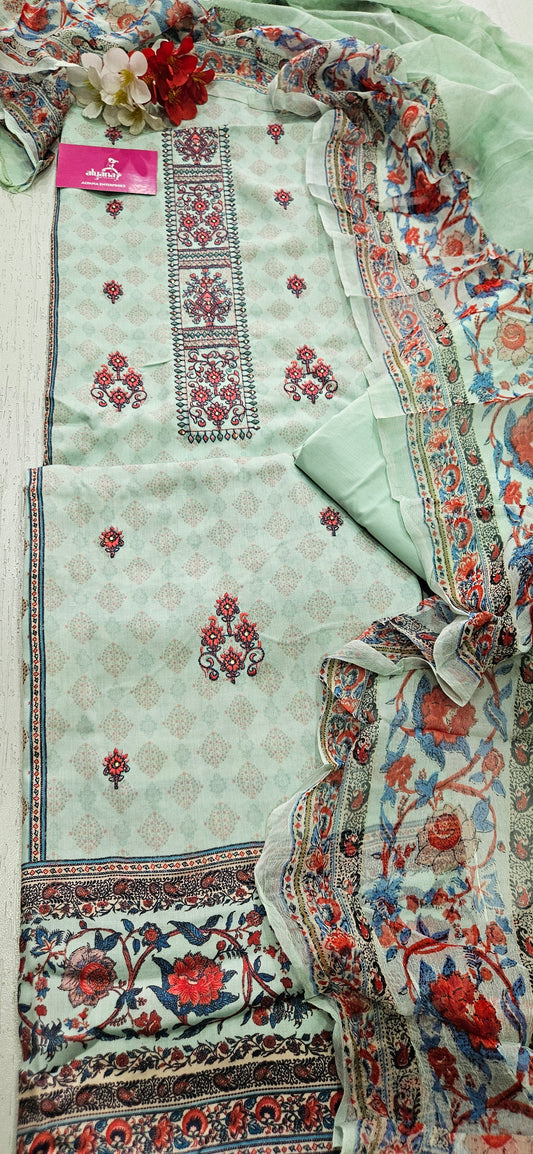 Sargam Milano – Unstitched Suit (Mint green)