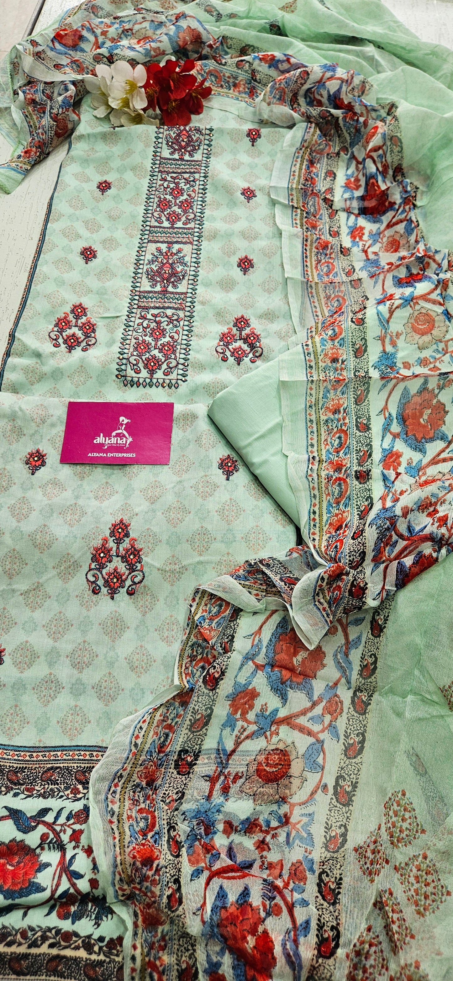 Sargam Milano – Unstitched Suit (Mint green)