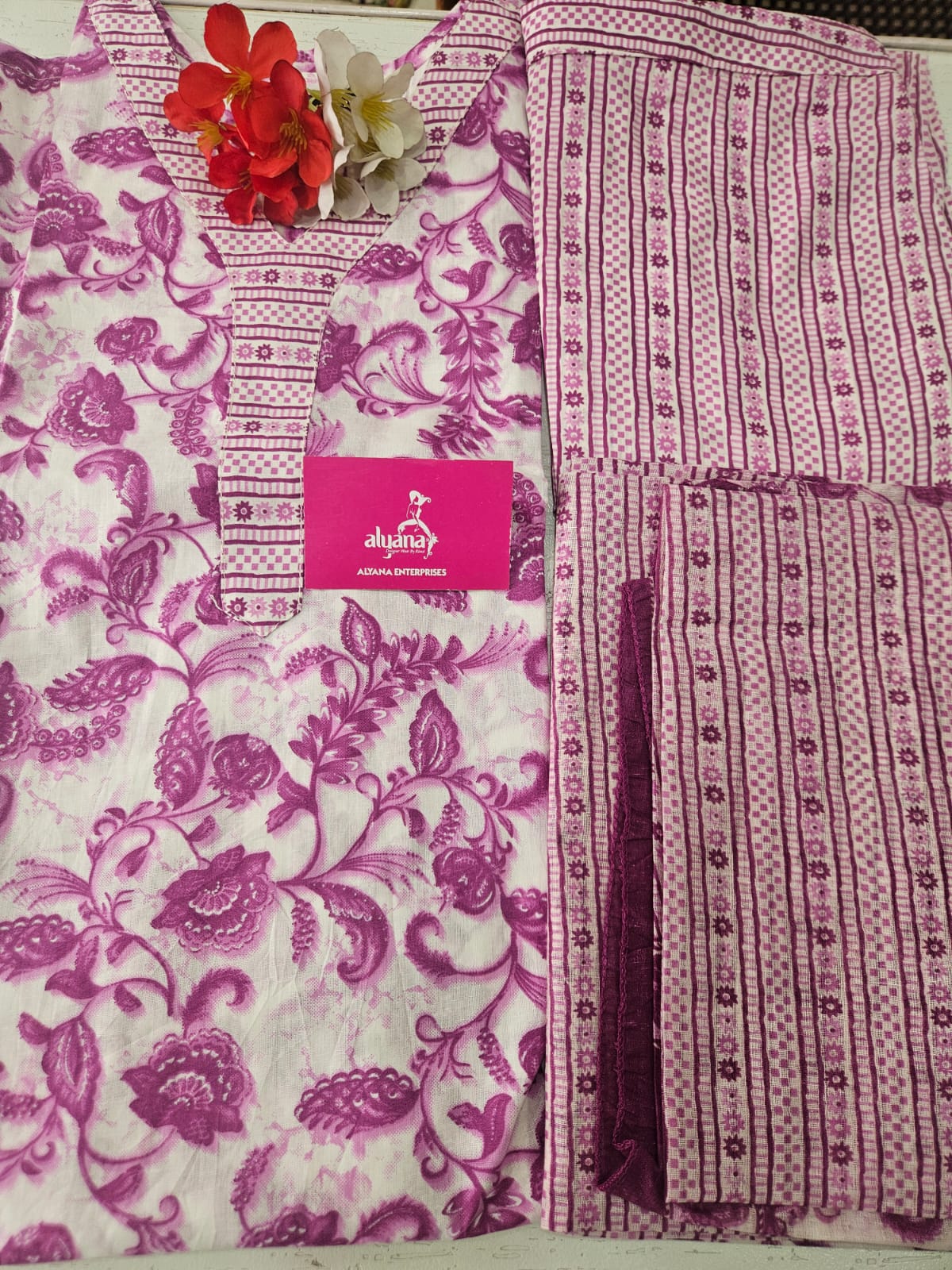 Ganpati Bella Cotton Stitched 3-Piece Suit Set – Pink (XXL)