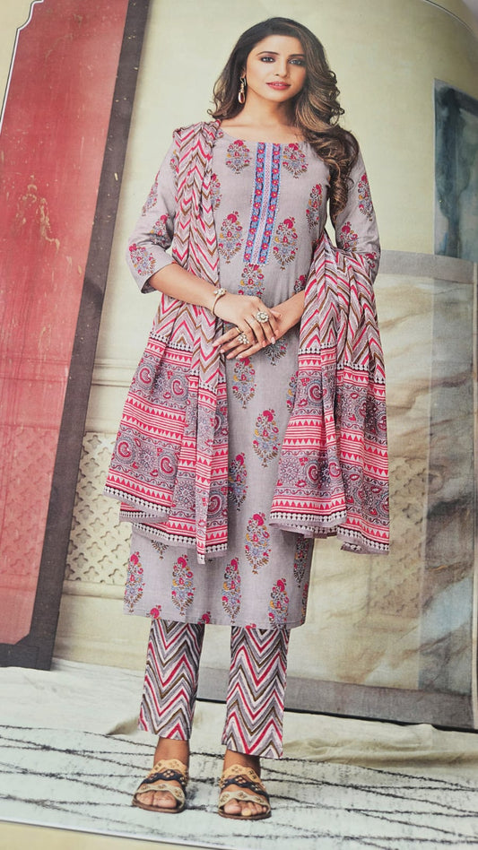 Tzu Bliss 3-Piece Stitched Suit Set – Mauve (Soft Purplish Grey Tone) (L Size 40)