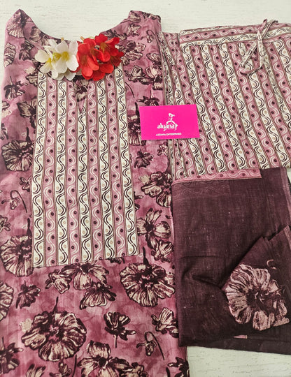 Ganpati Bella Cotton Stitched 3-Piece Suit Set - Mauve color (a dusty pink-purple shade) (XXL)