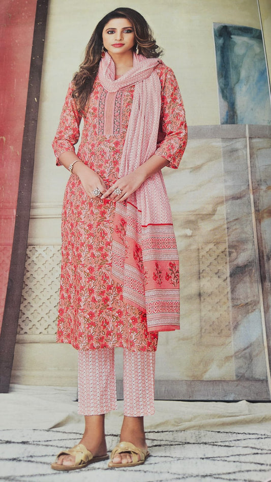 Tzu Bliss 3-Piece Stitched Suit Set – Coral Pink (L Size 40)