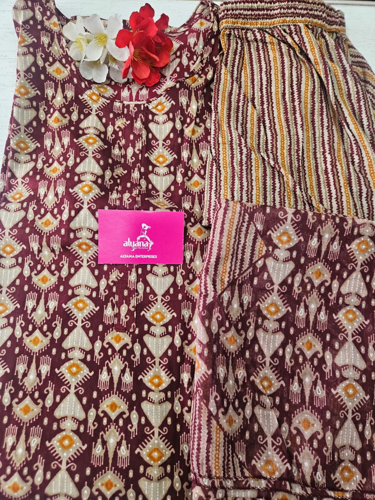 Ganpati Bella Cotton Stitched 3-Piece Suit Set – Maroon (XXL)
